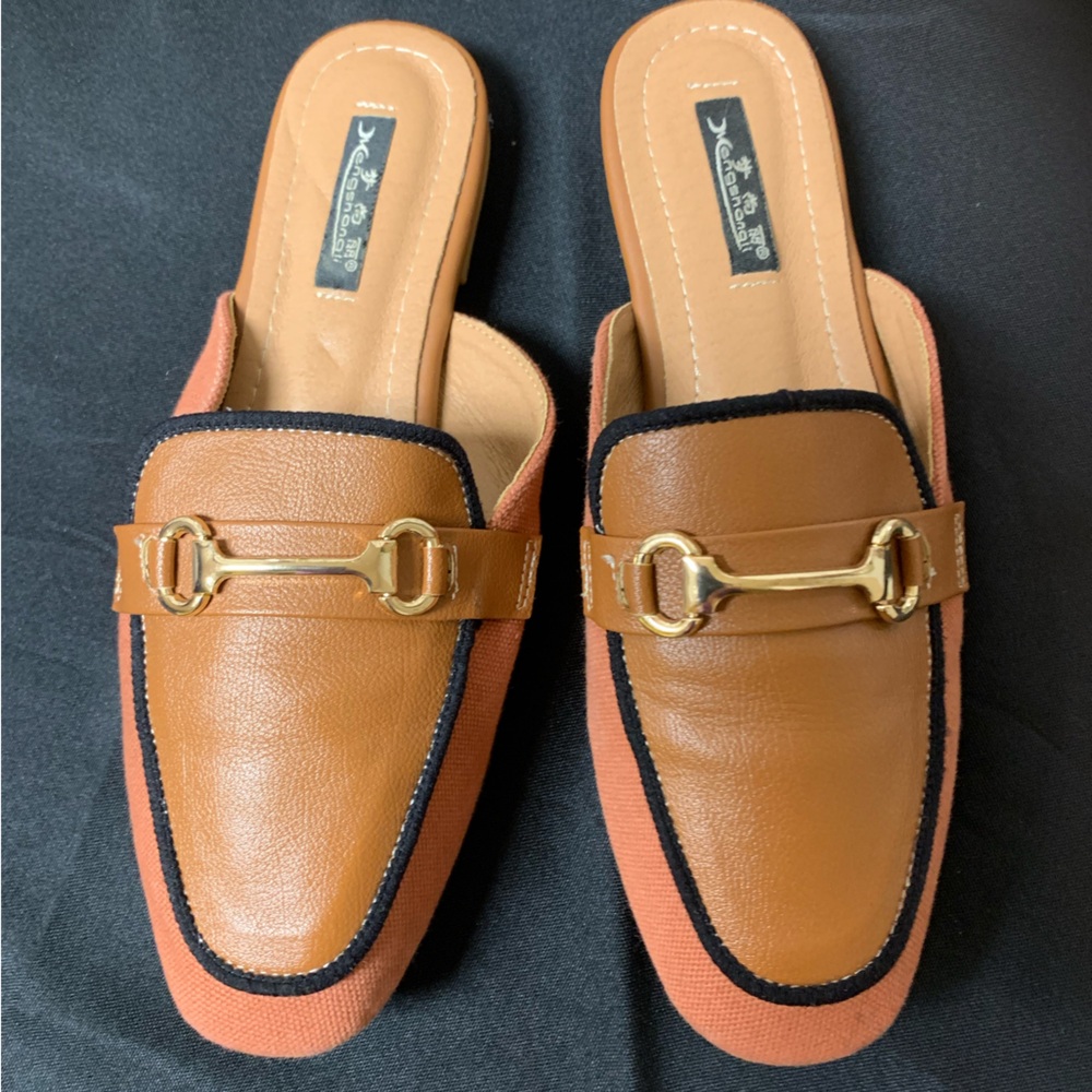 Mengoshangli Women’s Mule Orange-Peach-Brown Shoes Size 40/9.5 Good Condition